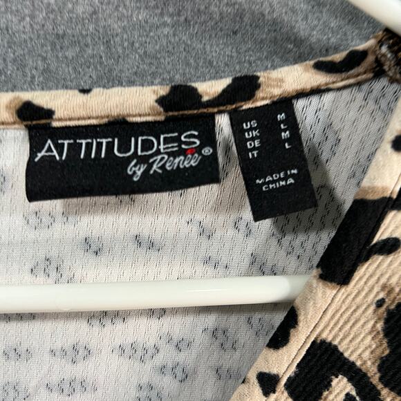 Attitudes by Renee Long Sleeve V-neck Tunic Textured Knit Leopard, Medium - Picture 3 of 9